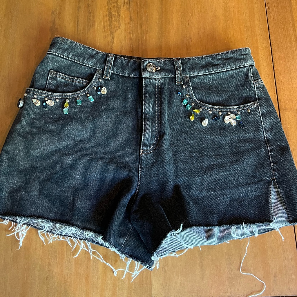 Sonia Rykiel Paris Denim Jewel Shorts Size 40 Black